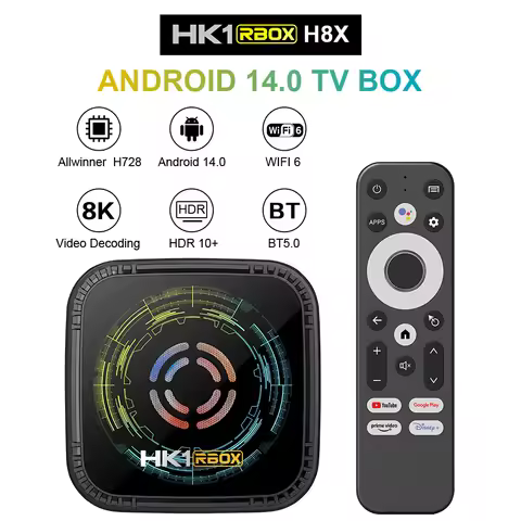 HK1 RBOX H8X Android 14 TV BOX With Colourful Fan Allwinner H728 Octa Core 8K Video Decoding WIFI6 B