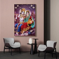 Kanvas Seni Dinding Radha Krishna - Potret Dewa India, Hiasan Ruang Tamu Spiritual, Poster Mitologi 