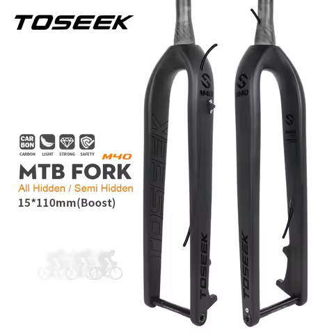 TOSEEK MTB Thru Axle15*110mm Full Carbon Fiber Bike Front Fork 27.5/29" Rigid Bicycle Fork Vertebra 