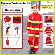 ✮ ❂ ۞ ∮ Fireman Costume for Kids Boys Firefighter Career Uniform Work Cosplay Role Play Girl Suit C