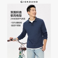 GIORDANO ผู้ชาย  เสื้อโปโล ผ้าฝ้าย 100% เสื้อโปโลติดกระดุมแถวเดียว แขนยาว แฟชั่นเรียบง่าย ลำลอง เสื้