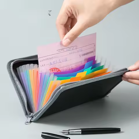 A6 Expanding File Folder Zipper Bag Wallet Documents File Pouch Bill Expanding Folders Organizer Off