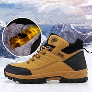 Men Hiking Shoes Warm Plush Sneaker Outdoor Non-slip Impact-resistance Climbing Shoes Walking Shoes Soft Lace-up