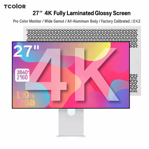 TCOLOR 27 inch Computer Monitor 60Hz 4K Glossy Screen 100%sRGB 10Bit High Color Accuracy Full Alumin