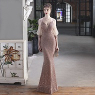 Symphony sequin Long Formal Gown for ninang wedding Dress for Women on Sale Short Sleeve Off the Sho