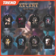 LEAGUE OF LEGENDS ARCANE Merch Washed Cotton T-shirt Vintage Plus Size JINX EKKO VI CAITLYN Anime Pr
