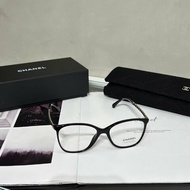 CHANEL 雙C皮穿鍊平光眼鏡