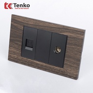 Cable TV socket with integrated RJ45 network beads and wood grain surface Tenko TK-C6A-075