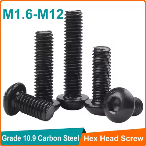 1-100pcs Black Grade 10.9 Steel M1.6 M2 M2.5 M3 M4 M5 M6 M8 M10 M12 Hex Socket Round Button Head Scr