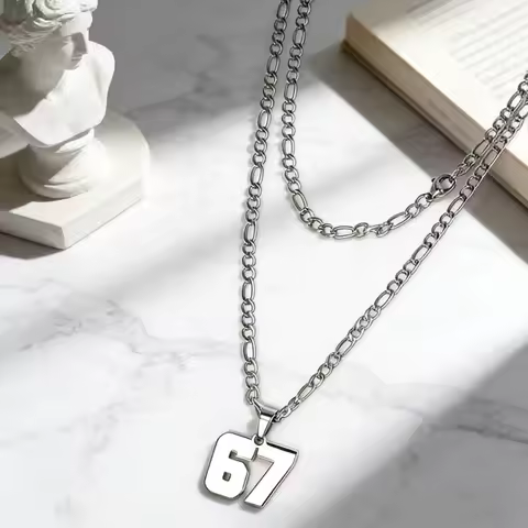 67 Number Pendant Necklace Minimalist Chain for Women Men Lucky Number Jewelry Trendy Party Gift Sta