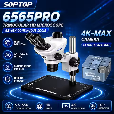 SOPTOP 6565Pro Microscope, Trinocular, 6.5-65x, for Mobile Phone Repair, Flying Wire Repair, and Ele