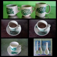 Traditional Kopitiam Green Flower Coffee Cup & Saucer/Cawan Kopitiam Tradisional