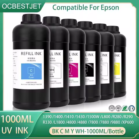 1000ML UV Curable Ink for Epson i3200 DX5 DX7 TX800 XP600 L800 L1800 L805 DX10 DX4 Printhead For For
