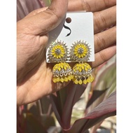 🌼 Dhwani Yellow Gold Base Jhumkas with Stone Works 🌼