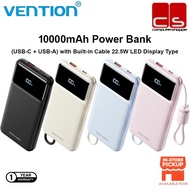 VENTION 10000mAh Power Bank (USB-C + USB-A) with Built-in Cable 22.5W LED Display Type (4 Colours Av