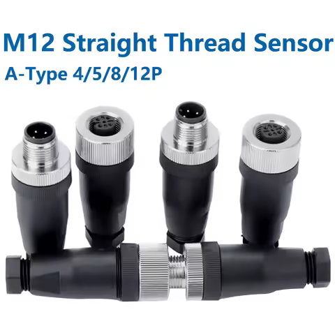 M12 3 4 5 8 12 Pin A Type Sensor Connector 12mm Waterproof Male&Female Straight Screw Threaded Plug 