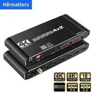 4K 60Hz HDMI Matrix 4x2 with Optical & 3.5mm Stereo Audio Out HDMI Matrix Switcher Splitter 4 In 2 O