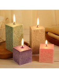 1入組小型3d粉色冰花柱形蠟燭,無煙香薰蠟燭,適用於家居客廳臥室裝飾,婚禮派對禮品,方形芳香蠟燭