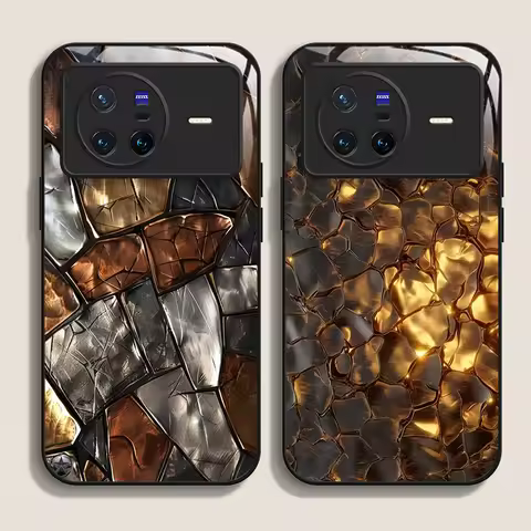 Textured Gold Geometric Abstract Tempered Glass Phone Case for OPPO Reno 13 F 12 11 Pro 10 SE Find X