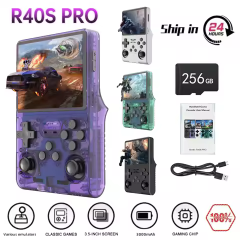 R40S Pro Handheld Retro Gaming Console 3.5-Inch IPS Screen Open Source Pocket Game Player Built-in 1