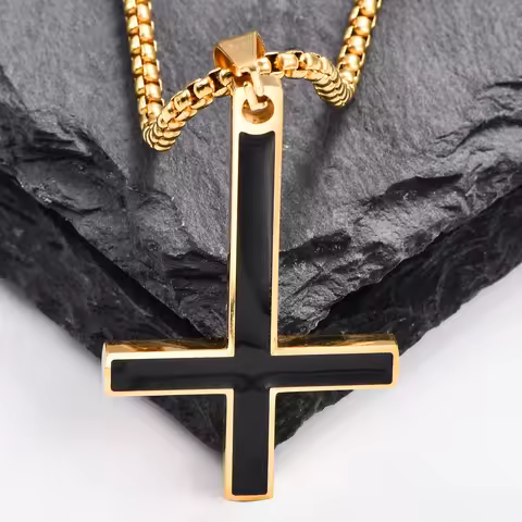 Stainless Steel Inverted Cross Pendant Punk Fashion Stylish Charms Amulet Belief Jewelry Accessories