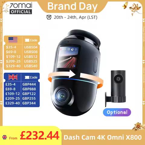 Global Version 70mai Dash Cam 4K Omni X800 360° Rotating Dual-Channel HDR Supported 4G Compatible Su