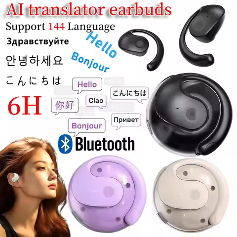 AI Translator Earbuds 144 Language Voice Translator Portable Real-Time Translators Headphones Smart 