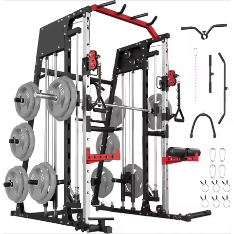 Smith Machine Home Gym – Power Cage with Smith Bar, LAT Pulldown, Cable System & Attachments – 2200L