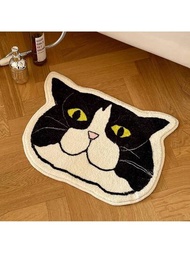 Deramhy Home 1入組淋浴、浴缸、浴墊、浴室地毯,防滑、吸水、可愛設計黑貓圖案門口軟墊乾燥地毯