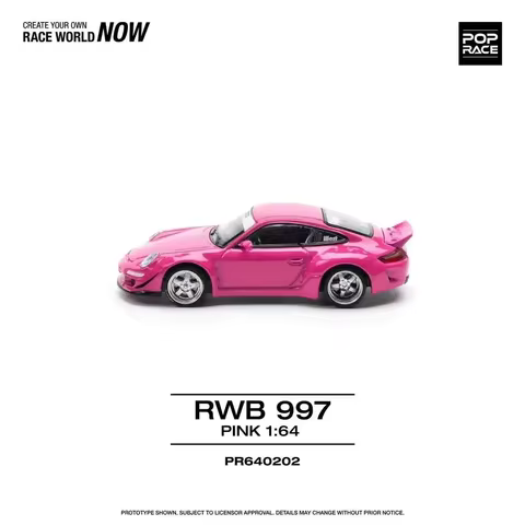 POP RACE 1:64 Porsche RWB 997 Modified Wide Body PINK Pink Alloy Car Model
