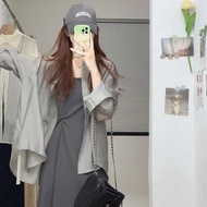 baju perempuan style vintage Baju kardigan pelindung matahari sutera ais kelabu kemeja lengan panjan