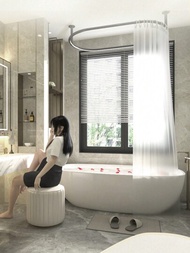 1入組加厚透明純色淋浴簾，無需鑽孔安裝，配白色防霉防水隔斷簾。尺寸: 150cm*180cm/180cm*180cm。適用於需要分隔的浴室等場所。