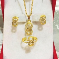 18k zircon Bangkok gold 3in1 necklace earrings ring size adjustable
