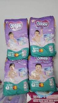 (CÓ CỘNG 8 MIẾNG)Tã quần bobby siêu kho thoáng size M112+8L96+8Xl84+8.Xxl76+8- lõi thần kỳ. date 202