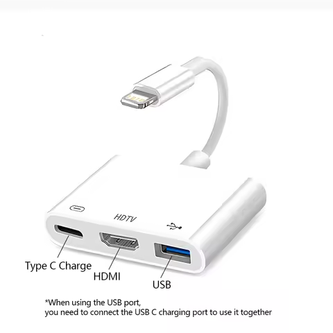 For Lightning to HDMI Adapter 3 in 1 HDMI Splitter Cable 1080P With Charging USB Camera For iPhone 1