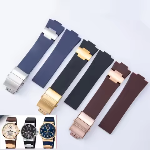 25mm x 12mm Silicone Rubber Watch Strap For Ulysse Nardin Marine Torpilleur Diver 1183‌‌ Watchband R