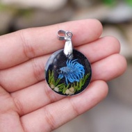 Blue crowntail betta pendant