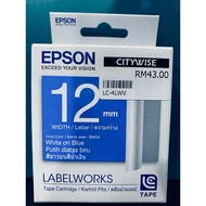 EPSON 12MM X 8M WHITE ON BLUE TAPE CARTRIDGE (LC-4LWV)