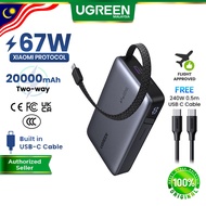 【3C Certified】UGREEN 67W 20000mAh Nexode Powerbank PD3.0 QC SFC 2.0 PPS Built in C Cable USB C iPhon