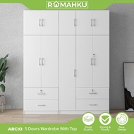 RUMAHKU KOJI 6.2X8FT 5 DOOR WARDROBE WITH TOP SHELF / DRAWERS / ALMARI BAJU