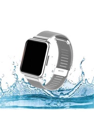 1入裝紅米手錶2 Lite金屬米蘭鋼網扣智能手錶錶帶與金屬框，透氣舒適，男女適用（僅包含錶帶和框，不包括手錶）