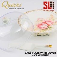 Queens 11.8” Cake Plate with Cover + Cake Knife Tray Serving Cake Bekas Kek Dulang Kek (WY1601C)-CP 