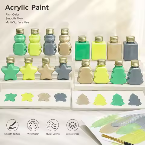 4‑Color 50ml/1.69oz Fluid Acrylic Paint Set, 2 Metallic + 2 Glow‑in‑Dark, Gold, Silver, Glow Green, 