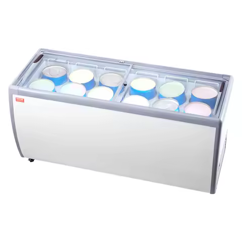 VEVOR Commercial Ice Cream Display Case, 20 Cu.ft Chest Freezer, Mobile Glass Top Deep Freezer,Resta