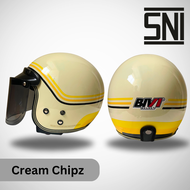 Helm Bogo Retro Dewasa Ori Cepol Hijab Wanita Carglos Full Leher Warna Terkini SNI Biru CG Motif