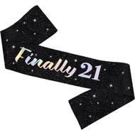 Finally 21 Birthday Sash with Glitter, 21st Birthday Party Decoration Sash for Women Men, Twenty One