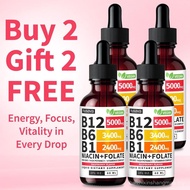 (4-Pack) Vitamin B12 Liquid Edible Supplement Drops with B6, B1, Niacin & Folate for Energy, Brain &