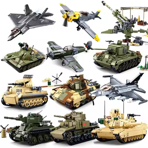 Airplane Plane Bomber Model Construction Toys Military Panzer Tank WW2 Aircraft Army Truck Armored C
