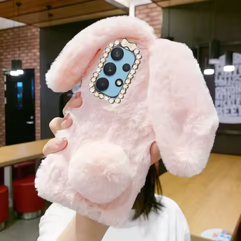 Soft Plush Phone Case for Samsung Galaxy S10 Plus S10E S9 S8 S7 edge S21 S20 Ultra 5G Furry Rabbit B