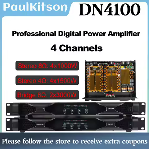 DN4100 Professional 4 Channel Audio Power Amplifier 4x1000W 8OHM DJ Subwoofer Amplifier 4x1800W 8OHM